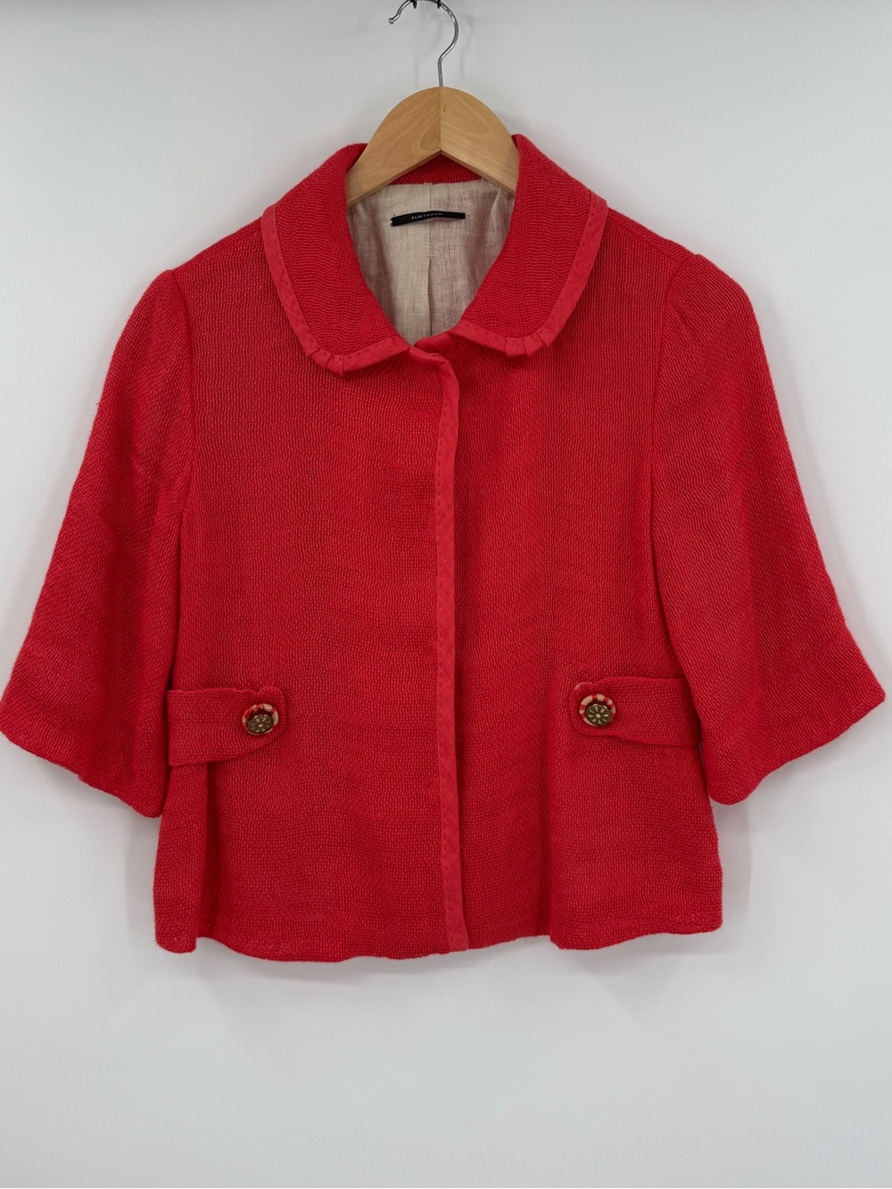 Elie Tahari Linen Tweed Cape Jacket | Red | XS